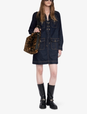 ZADIG&VOLTAIRE: Remacha Lace-Neck Denim Mini Dress