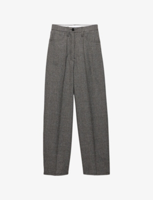 Prada Cotton-wool Prince Of Wales Tailored Trousers In Gray