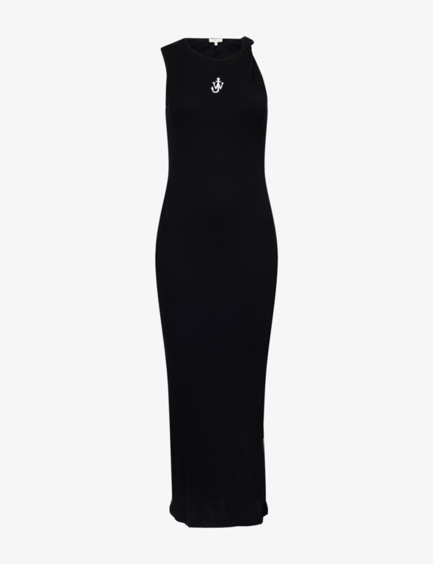 Anchor Embroidery Twisted-Strap Cotton-Jersey Midi Dress