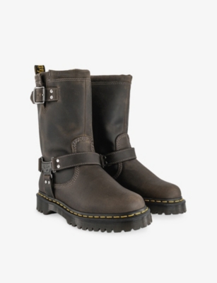 Dr. Martens Womens Charcoal Grey Burnished Anistone Suede Biker Boots Eur 39 / 6 Uk In Gray