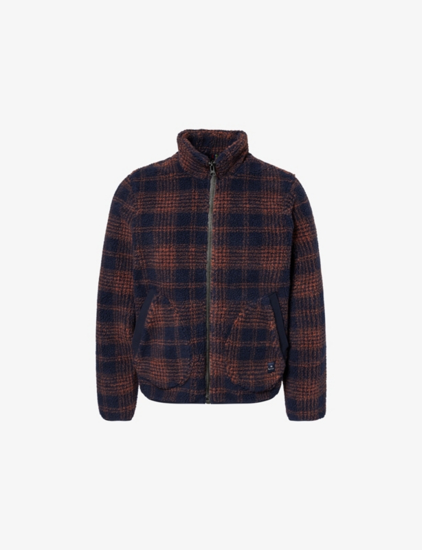 Check-Pattern Zip-Up Fleece Jacket