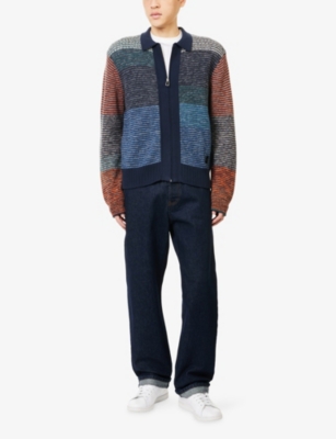 Ps By Paul Smith Navy Colour-block Zip-through Cotton-wool Cardigan Blue In Multi