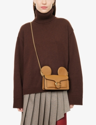 Coach Womens  X Disney Mickey Tabby Leather Cross Body Bag Honey Brown In Brown