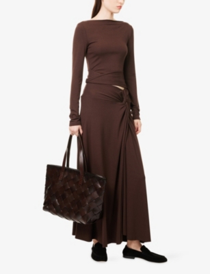 Dissh Womens Chocolate Hadley Twist Stretch-woven Top In Brown
