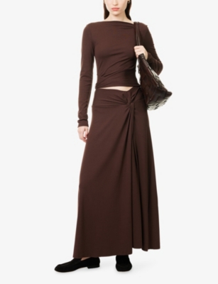 Dissh Womens Chocolate Hadley Twist Stretch-woven Midi Skirt Xl In Brown