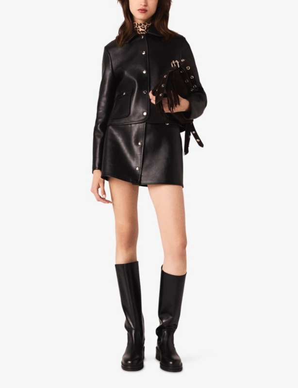 Cropped Side-Pocket Leather Jacket