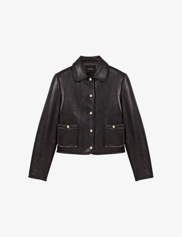 Cropped Side-Pocket Leather Jacket