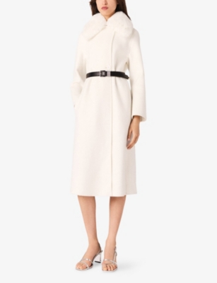 Maje Womens Ecru Removable-collar Wool-blend Coat In Gold