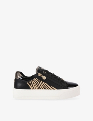 Carvela Womens Black/comb Statement Zip Faux-leather Trainers Eur 41 / 8 Uk In Black