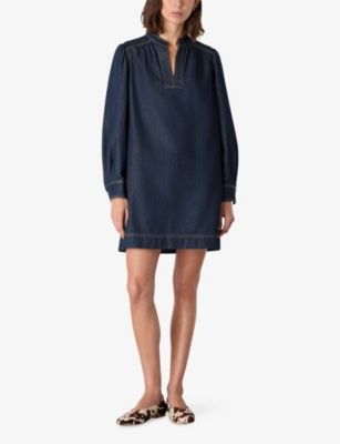 WHISTLES: V-Neck Long-Sleeve Denim Mini Dress