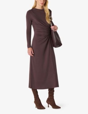WHISTLES: Ruched Long-Sleeve Woven Midi Dress