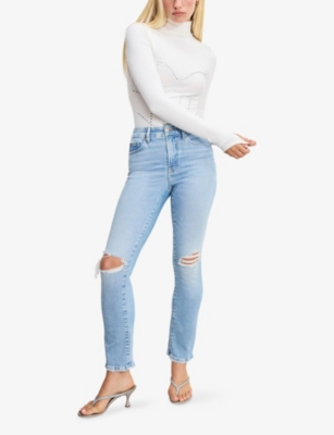 Good American Womens Indigo1081 Dolly's Joleans Flared-leg Stretch-denim Jeans In Blue