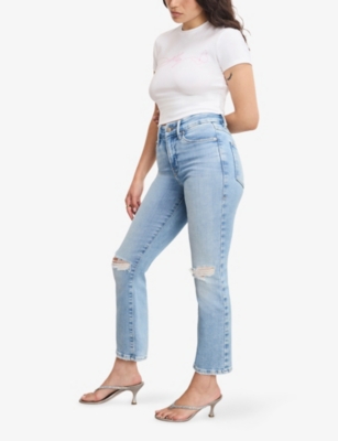 Good American Womens Indigo1081 Dolly's Joleans Flared-leg Stretch-denim Jeans In Blue