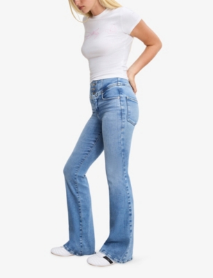 GOOD AMERICAN: Dolly's Joleans Corset Flared-Leg Stretch-Denim Jeans