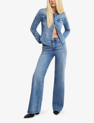 Good American Womens Indigo1089 Dolly's Joleans Crystal-embellished Stretch-denim Jacket In Blue
