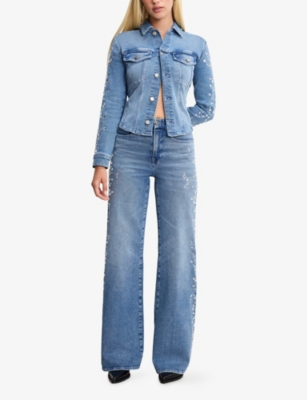 Good American Womens Indigo1089  X Dolly's Joleans By Dolly Parton Crystal-embellished Palazzo Denim  In Blue