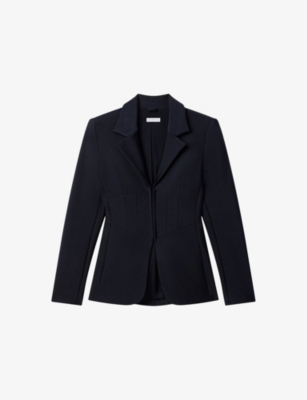 Good American Womens Black001 Dolly's Joleans Compression Shine Corset Woven Blazer In Blue