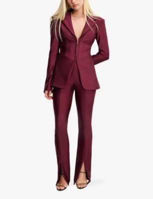 Good American Womens Fig007  X Dolly's Joleans By Dolly Parton Compression Shine Straight-leg Woven T In Burgundy