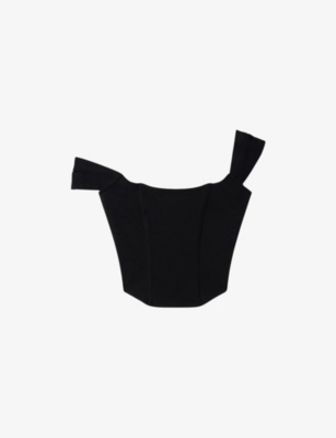 Good American Poplin Bustier Corset Crop Top In Black In Multi