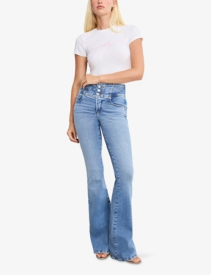 Good American Womens White/dolly Pink  X Dolly's Joleans By Dolly Parton Signature Baby Super Stretch In White