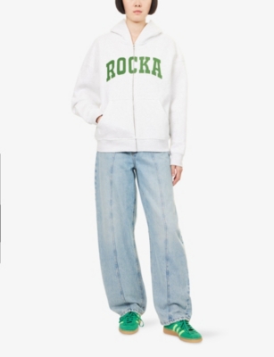 Ru & Rocka Womens Grey Green Varsity Logo-print Jersey Hoodie In Gray