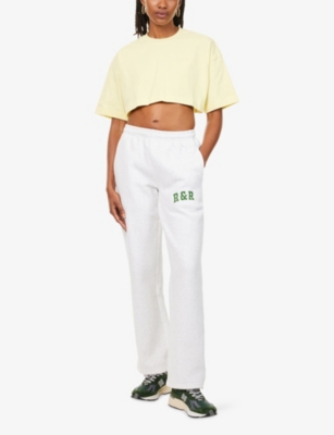 RU & ROCKA: Embroidered-Logo Cropped Cotton T-shirt