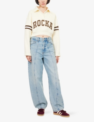 Ru & Rocka Womens Cream Cropped Polo Cotton-blend Sweatshirt Xs In Neutral