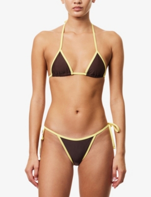 Ru & Rocka Womens Brown Piping Triangle Bikini Top In Brown