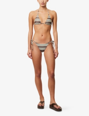 Ru & Rocka Womens Lemon Brown Stripe-print Bikini Bottoms In Brown