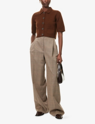 Me And Em And Em Womens Chestnut Brown Classic-collar Ribbed Wool-and-cashmere Cardigan Xs In Brown