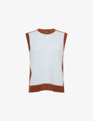 Me And Em And Em Womens Cloud Blue/burnt Car Contrast-panel Sleeveless Wool-blend Vest In White