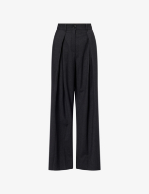 Me And Em And Em Womens Dark Charcoal Pleated Wide-leg Wool-blend Trousers In Black