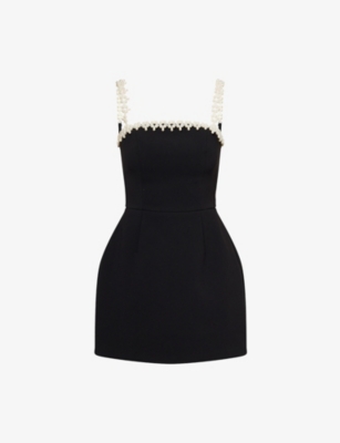 Nadine Merabi Womens Black Embellished Crepe Mini Dress