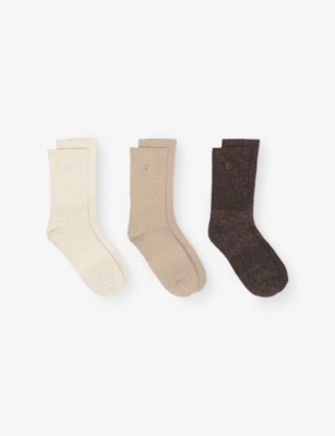 SWEATY BETTY: Logo-Embroidered Pack of Three Stretch-Cotton Crew Socks