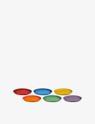 Le Creuset Rainbow Stoneware Coupe Side Plates Set Of Six In Multi