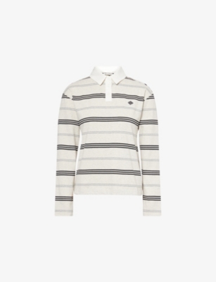 The Couture Club Womens Greymarl Striped Long-sleeves Cotton-blend Polo Shirt In Gray