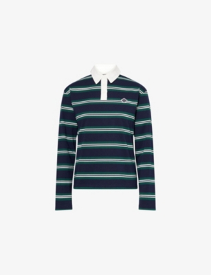The Couture Club Womens Navy Striped Long-sleeves Cotton-blend Polo Shirt In Blue