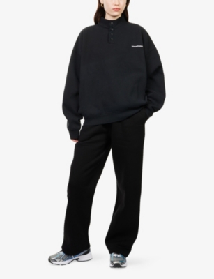 Sisters & Seekers Womens Black Collared Oversized Cotton-blend Sweatshirt In Multi