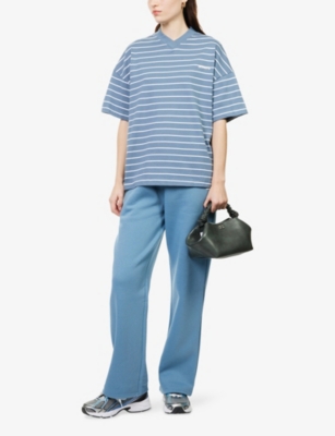 Sisters & Seekers Womens Blue Stripe Striped V-neck Cotton-jersey T-shirt Xs In Blue