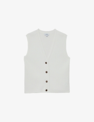 Reiss Womens White Ria Herringbone-textured Knitted Waistcoat Xs