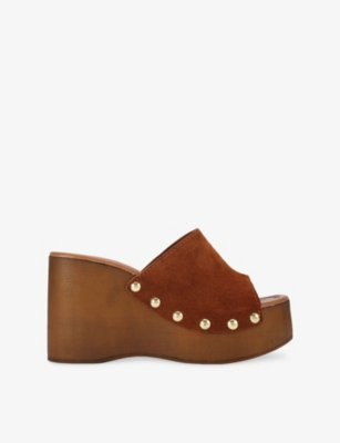 Kg Kurt Geiger Womens Tan Rua Suede Wedges Eur 37 / 4 Uk In Brown