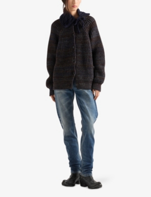 Prada Womens Brown Oversized-fit Ribbed-knit Wool And Cashmere-blend Cardigan In Black