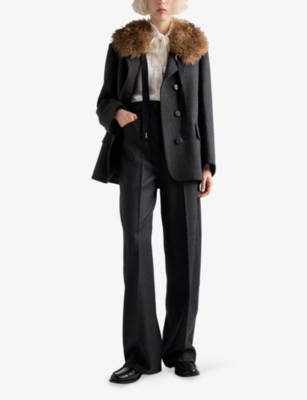 Prada Womens Grey Straight-leg Wool Flannel Trousers In Gray