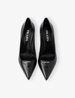 Prada Leather Pumps With Glossy Finish And Stiletto Heel In Black