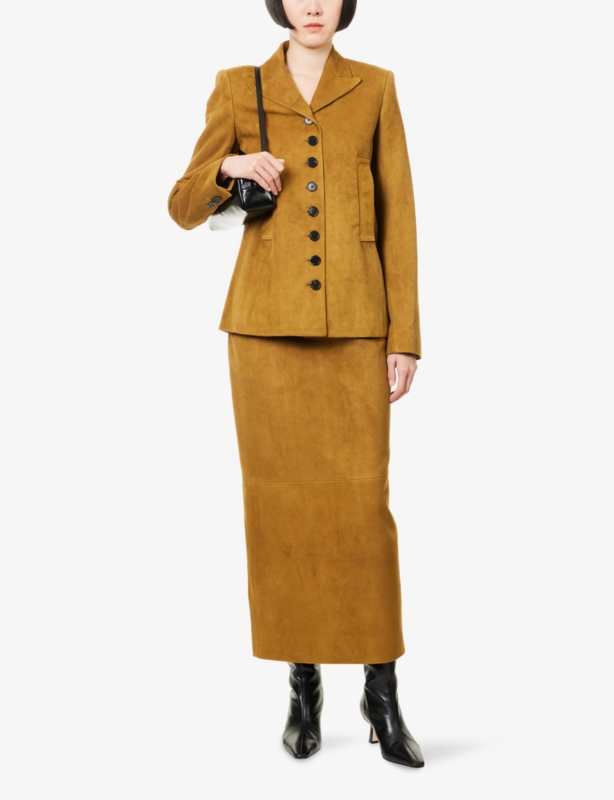 Saraphina Peak-Lapels Suede Jacket