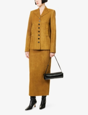 Khaite Womens Toffee Loxley High-waist Suede Midi Skirt In Brown