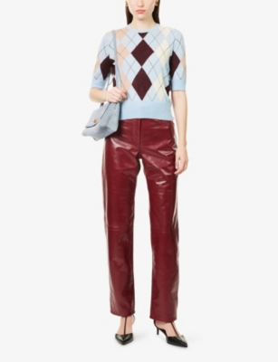 Khaite Womens Garnet Callum Straight-leg Leather Trousers In Burgundy