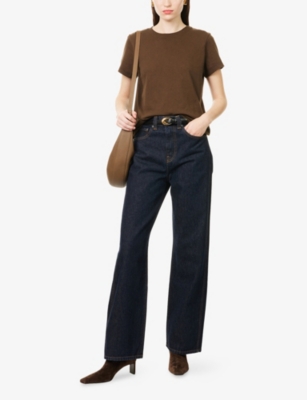 Khaite Womens Bark Emmylou Short-sleeves Cotton-jersey T-shirt Xs In Brown