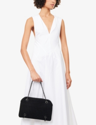 RESELFRIDGES: Pre-loved Bottega Veneta Grosgrain Intrecciato Duo Woven Shoulder Bag