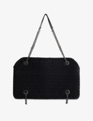 RESELFRIDGES: Pre-loved Bottega Veneta Grosgrain Intrecciato Duo Woven Shoulder Bag